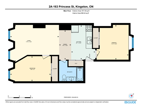 Floor plan for 2 beds, 1 bath, 700 sqft